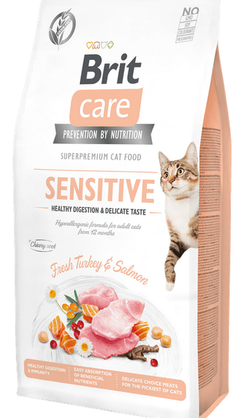 Brit Care Cat Pa Grurë Sensitiv Shëndetshëm Tretje & Shije Delikate 7 kg