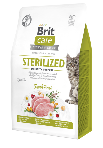 Brit Care Cat Pa Grurë Sterilizuar Mbështetje për Imunitet 400 g