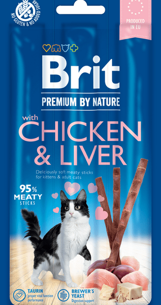 Brit Premium nga Natyrë Shkopinj për Macet me Pulë dhe Mëlçi 15 g