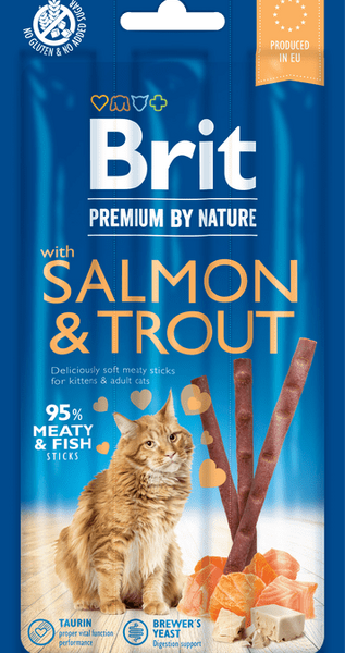 Brit Premium nga Natyrë Shkopinj për Macet me Salmon dhe Troftë 15 g
