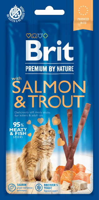 Brit Premium nga Natyrë Shkopinj për Macet me Salmon dhe Troftë 15 g