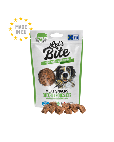 Le të kafshojmë Snacks Mishi Pjesë Pule dhe Derri me Boronica dhe Artiçok 80 g