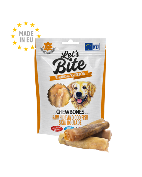 Le të kafshojmë Chewbones. Roulade me lëkurë të papërpunuar dhe lëkurë peshku cod 135 g