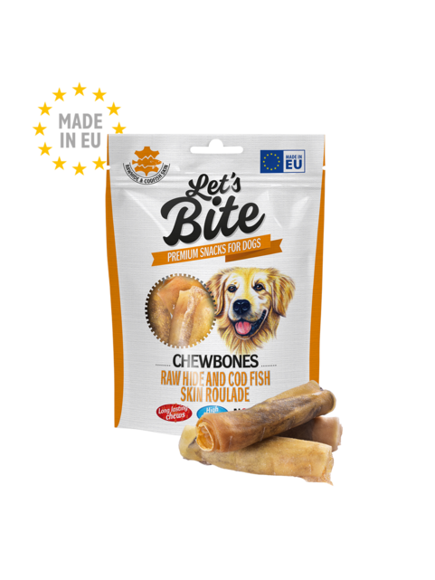 Le të kafshojmë Chewbones. Roulade me lëkurë të papërpunuar dhe lëkurë peshku cod 135 g