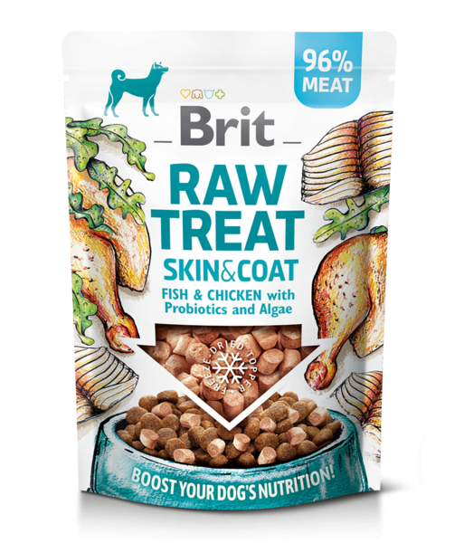 Brit RAW TREAT Lëkura & Fije. Trajtë e ngrirë dhe mbushëse. Peshk & Pulë 40 g