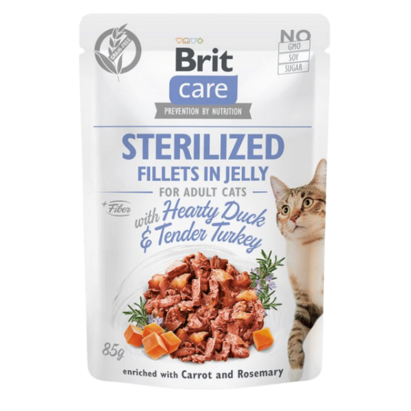 Brit Care Cat Sterilized. Fileta në Xhel me Mëlçi të Shijshme dhe Pjeshkë të Butë 85 g