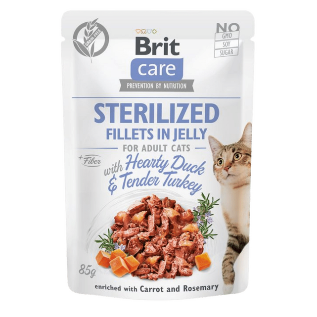 Brit Care Cat Sterilized. Fileta në Xhel me Mëlçi të Shijshme dhe Pjeshkë të Butë 85 g