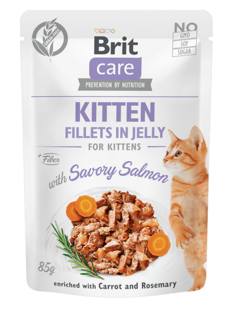 Brit Care Cat Kitten. Fileta në xhel me salmon të shijshëm 85 g