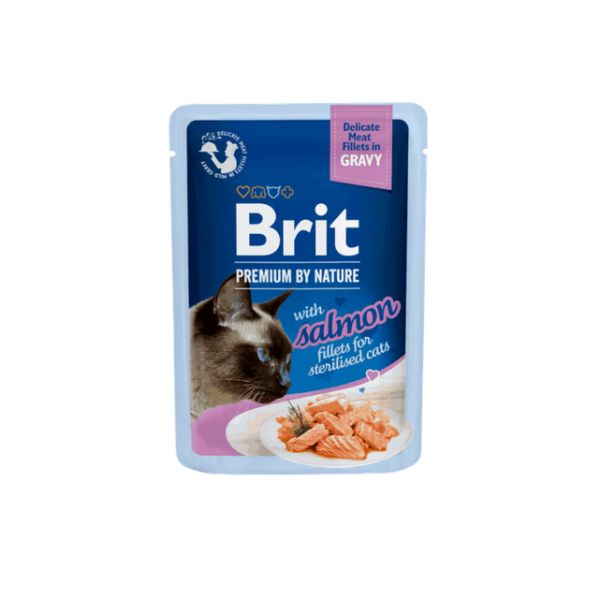 Brit Premium Cat Fileta delikate në salcë me salmon për të sterilizuar 85 g