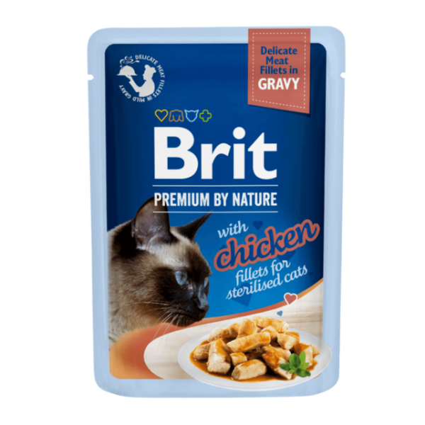 Brit Premium Cat Fileta Delikate në Sos me Pulë për Kafshët e Sterilizuara 85 g