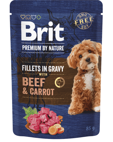 Brit Premium nga Natyrë Fileta Qeni në Salcë me Mish Viçi dhe Karotë 85 g