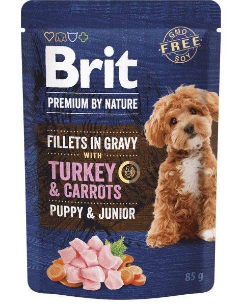 Brit Premium nga Natyra Qeni Këlysh & Junior Fileta në Salcë me Pulë dhe Karota 85 g