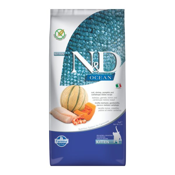 N&D Ocean Morina Peshk me Kungull dhe Karides pa Grurë për Kafshë të Vogla 5kg