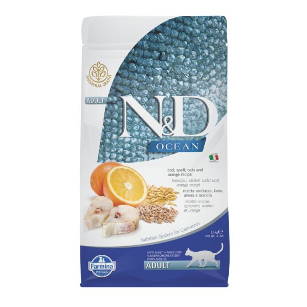 N&D Ocean Morina Peshk me Portokall dhe Tahila për Macet të Rritura 1,5kg