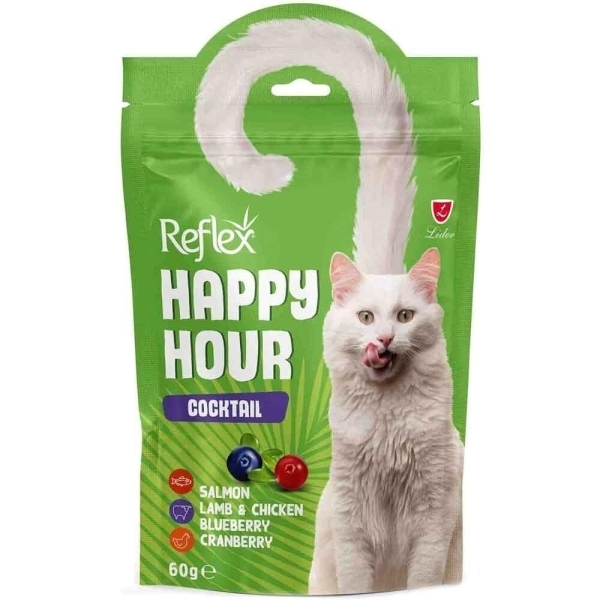Reflex Happy Hour Cocktail me Salmon, Qengj, Pulë dhe Boronica për Macet 60gr