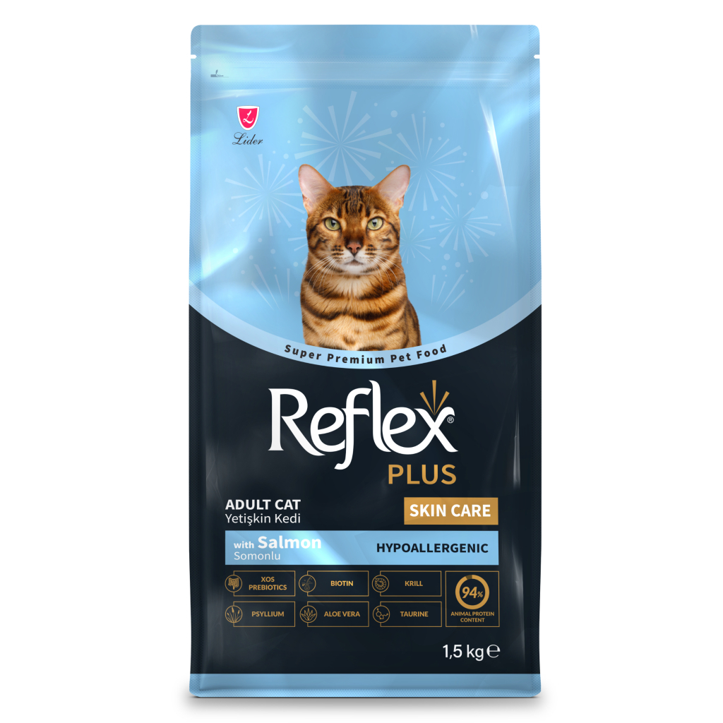 Reflex Plus Hipoalergjik Kujdesi për Lëkurën me Salmon për Macet e Rritura 1,5kg
