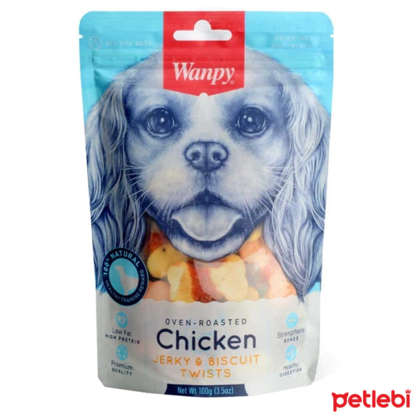 Wanpy Oven Roasted 0 Natyral Pulë të Mbështjellë me Biskota për Qentë 100gr