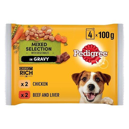 PEDIGREE TË RRIJTUR M/P MISH VIÇI, PERIME DHE PULE 4X100gr