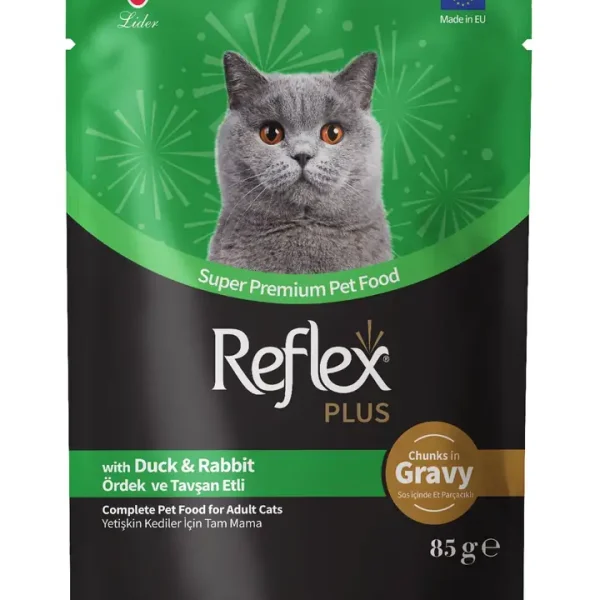 Reflex Plus Ushqim për Maca me Pjesë Mishi Patë dhe Lepuri 85g