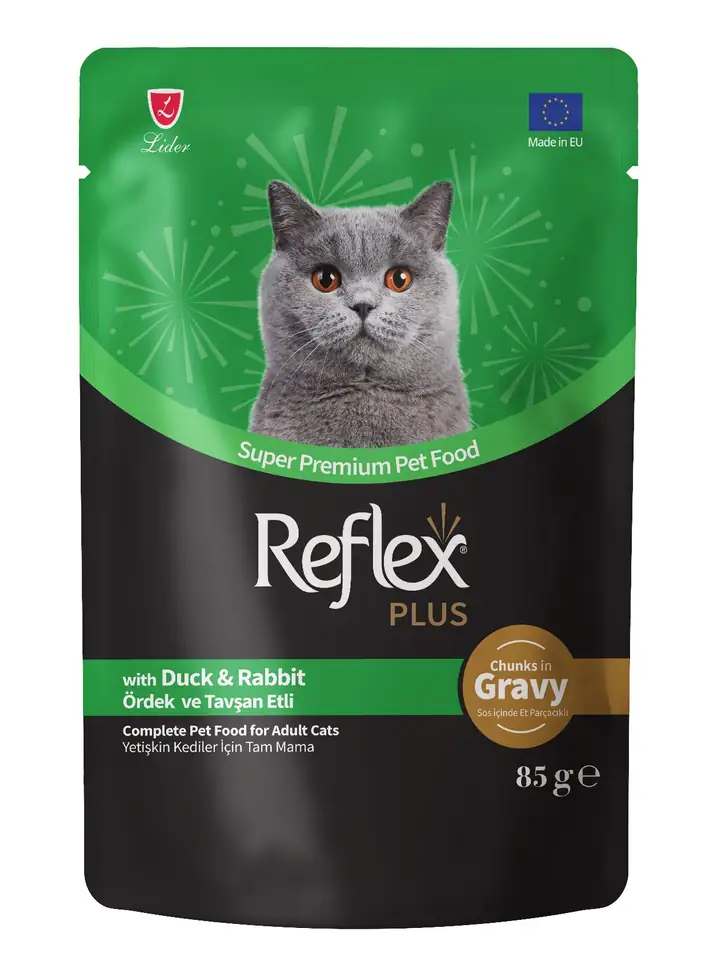 Reflex Plus Ushqim për Maca me Pjesë Mishi Patë dhe Lepuri 85g