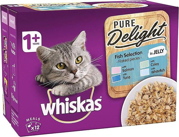 WHISKAS M/P PËRZGJEDHJE E PËRZIERË ME SALMON DHE PULE NË XHELE 4X85gr