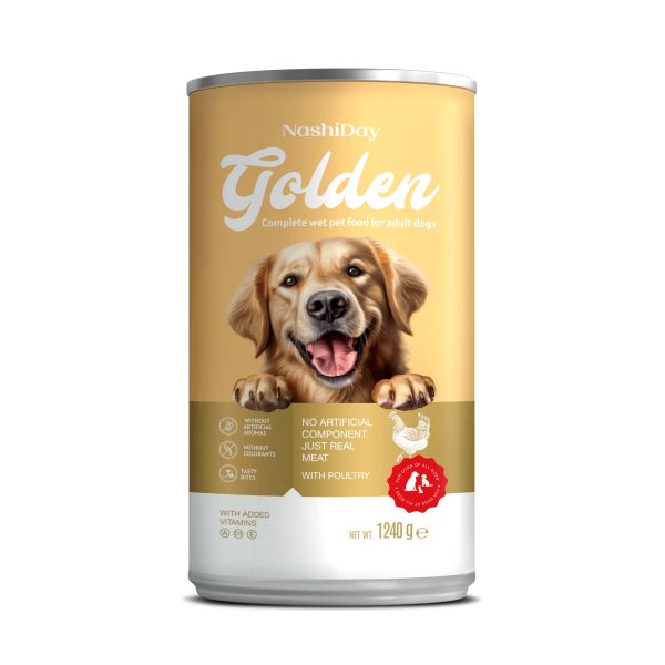 Nashiday Golden Ushqim i Lagësht Komplet për Qen të Rritur me Shije Pule – 1240g