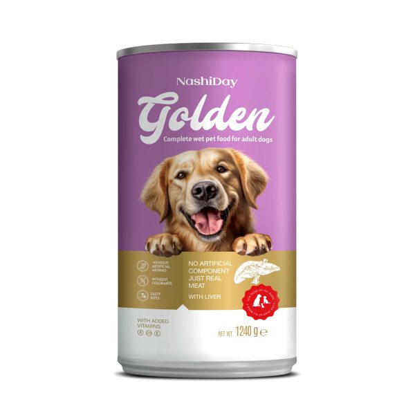Nashiday Golden Ushqim i Lagësht Komplet për Qen të Rritur me Shije Mëlçie – 1240g