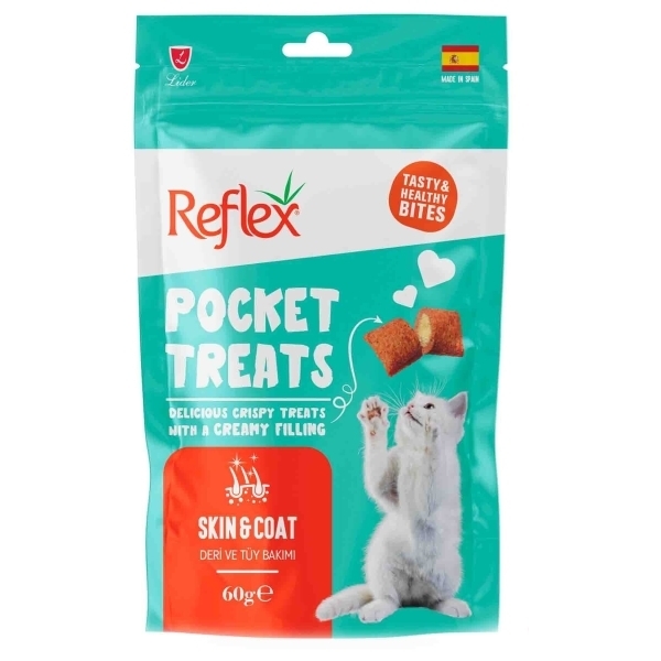 Reflex Pocket Treats Mbështetje për Kujdesin e Lëkurës dhe Pëllumbave për Macet 60gr