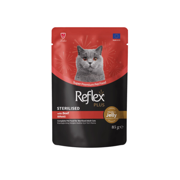 Reflex Plus Konserve Mace me Mish Biftek në Sos 85gr