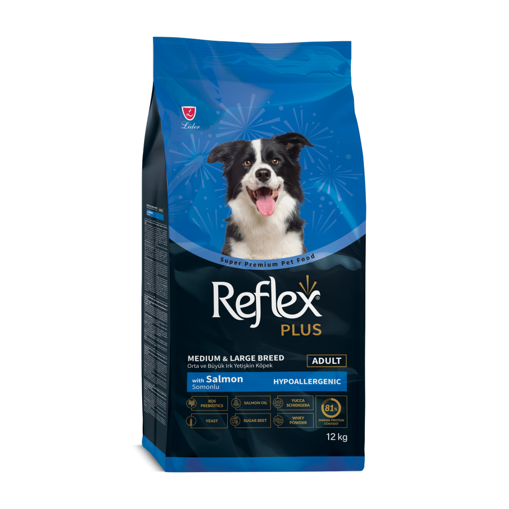 Reflex Plus Hipoalergjik me Salmon për Qentë e Rritur të Racave të Mesme dhe të Mëdha 12kg
