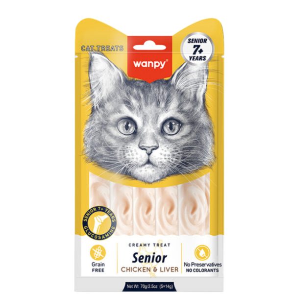 Wanpy Krema Shpërblimi me Pulë dhe Zorrë Qengji për Macet mbi 7 Vjeçare 14gr (