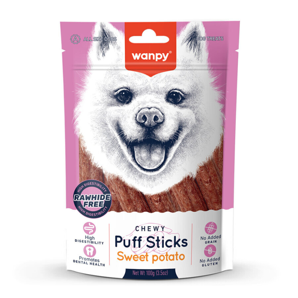 Wanpy Chewy Puff Sticks Pa Grurë me Patate të ëmbla për Qentë 100gr