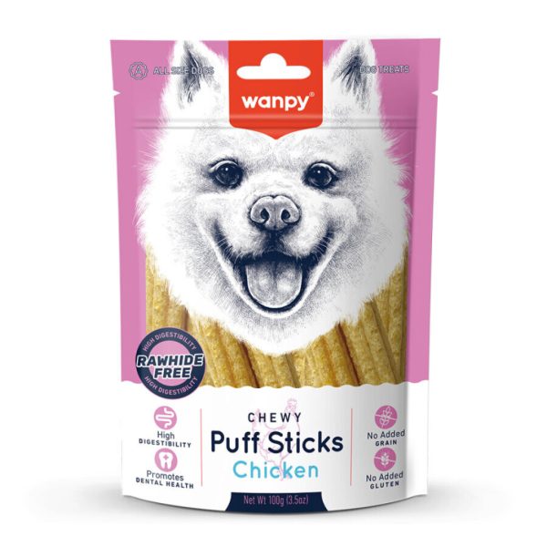 Wanpy Chewy Puff Sticks pa Grurë me Pulë për Qentë 100gr
