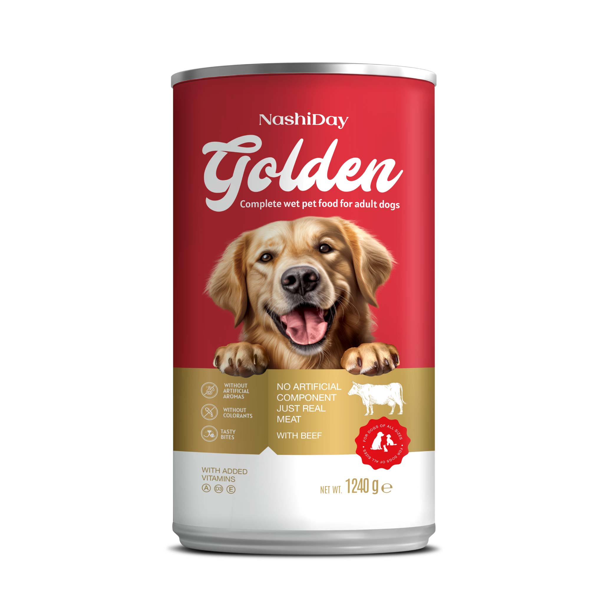 Nashiday Golden – Ushqim i Lagësht Komplet për Qen të Rritur me Shije Viçi