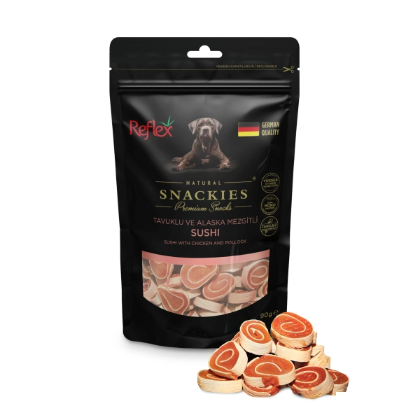 Reflex Snackies Natyrale me Pulë dhe Sushi me Peshk Alaska pa Grurë për Qentë 90gr