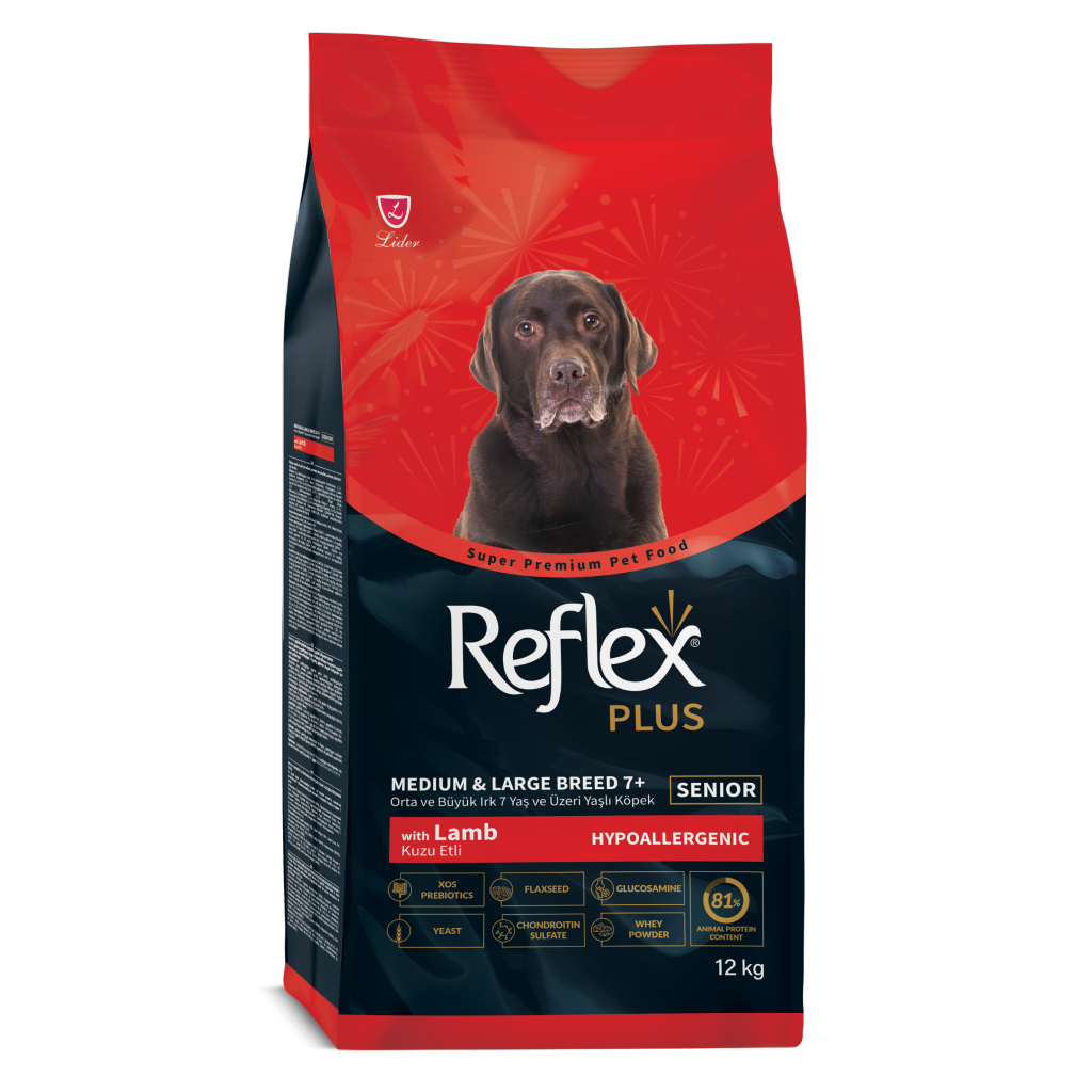 Reflex Plus Hipoalergjik për Qentë e Moshës 7+ me Mish Qengji për Racat e Mesme dhe të Mëdha 12kg