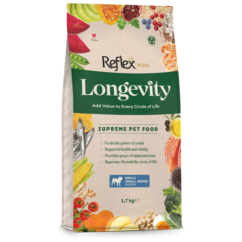 Reflex Plus Longevity Hipoalerjenik Mini dhe të Vogla Raca Ushqim për Kafshët e Vogla 1,7kg