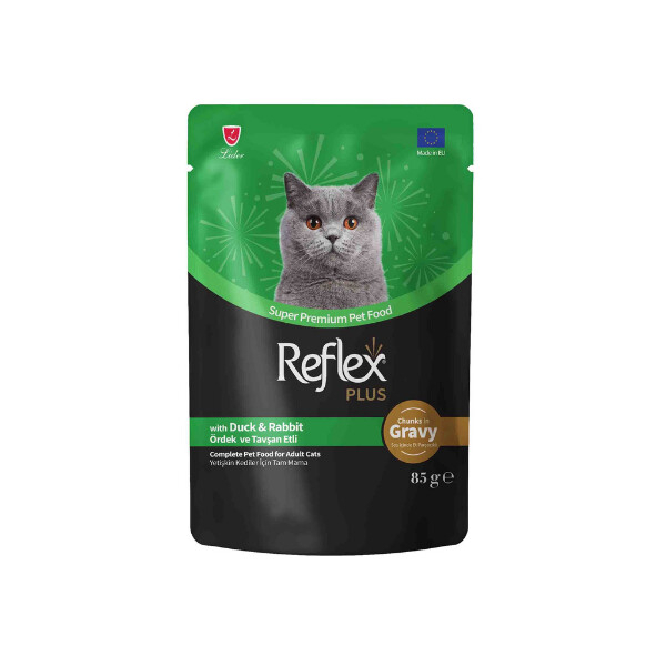 Reflex Plus Konservë për Kafshë të Rritura me Mish Pata dhe Lepuri në Sos 85gr