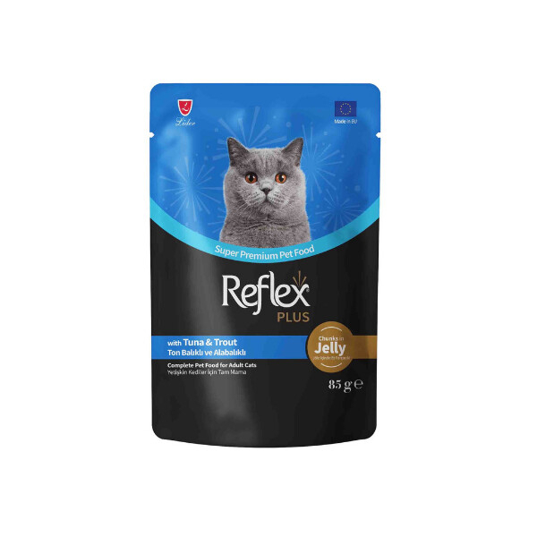 Reflex Plus Pjesë Ton Peshku dhe Peshk Alabali në Xhel për Macet e Rritura 85gr