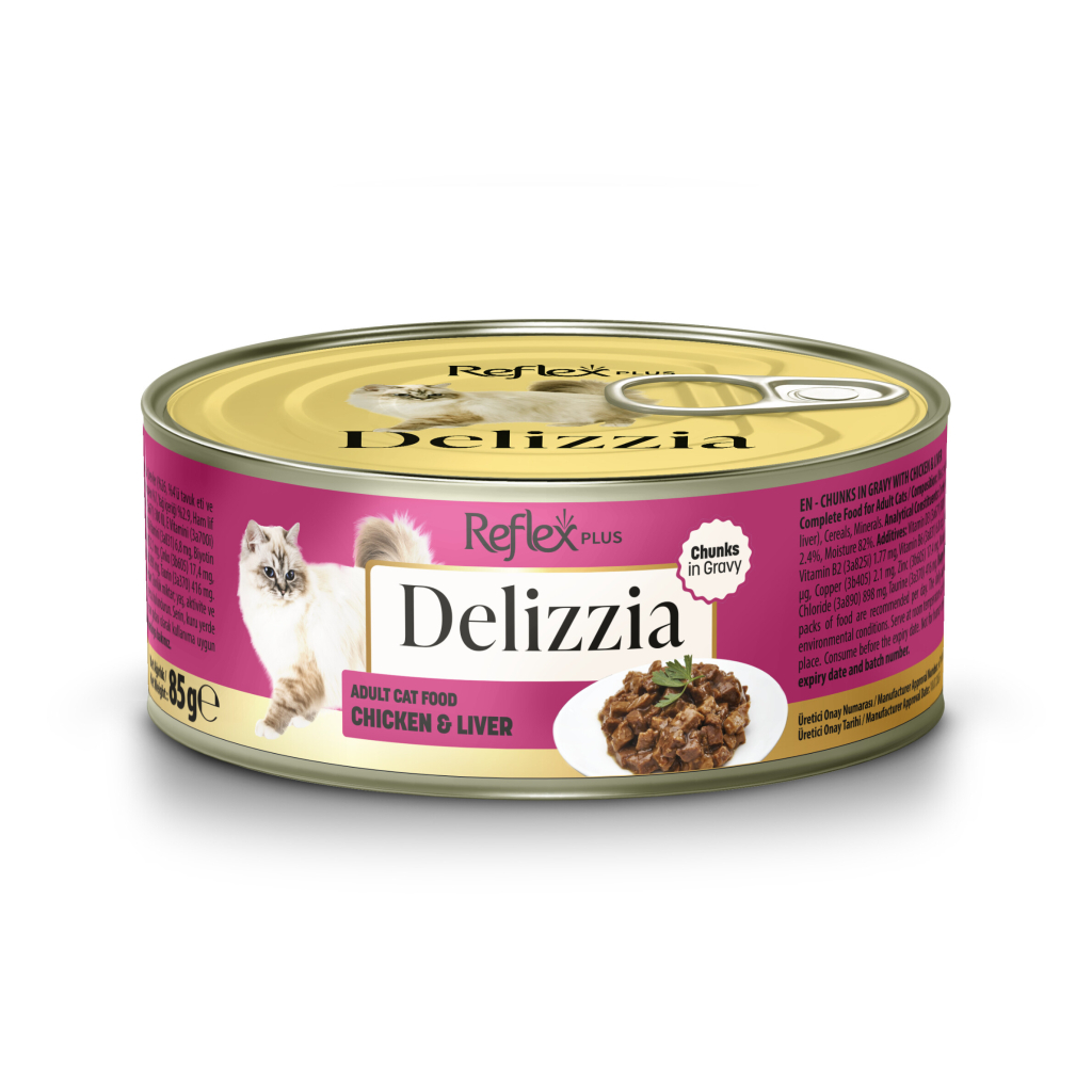 Reflex Plus Delizzia në Sos me Pulë dhe Zorrë për Macet e Rritura 85gr