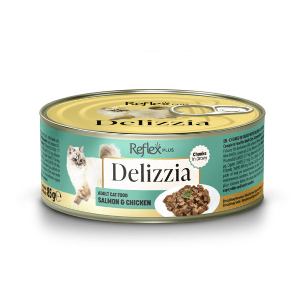 Reflex Plus Delizzia me Sos Salmoni dhe Pule për Kafshë të Rritura 85gr