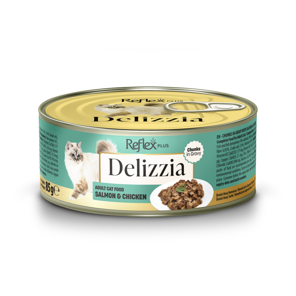 Reflex Plus Delizzia me Sos Salmoni dhe Pule për Kafshë të Rritura 85gr