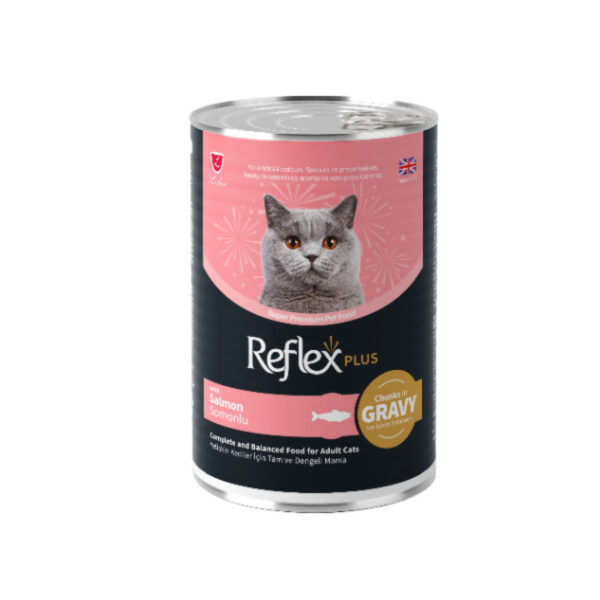Reflex Plus Konservë për Mace të Rritura me Pjesë Mishi Salmoni në Sos 400gr