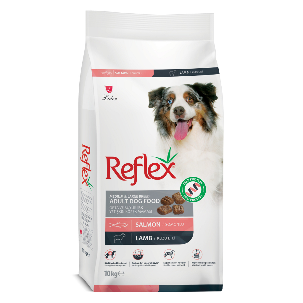 Reflex Duo Ushqim për Qentë e Rritur me Salmon dhe Qengj për Racat e Mesme dhe të Mëdha 10kg