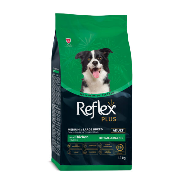 Reflex Plus Hipoalergjik Me Pulë për Qentë e Rritur të Racave të Mesme dhe të Mëdha 12kg