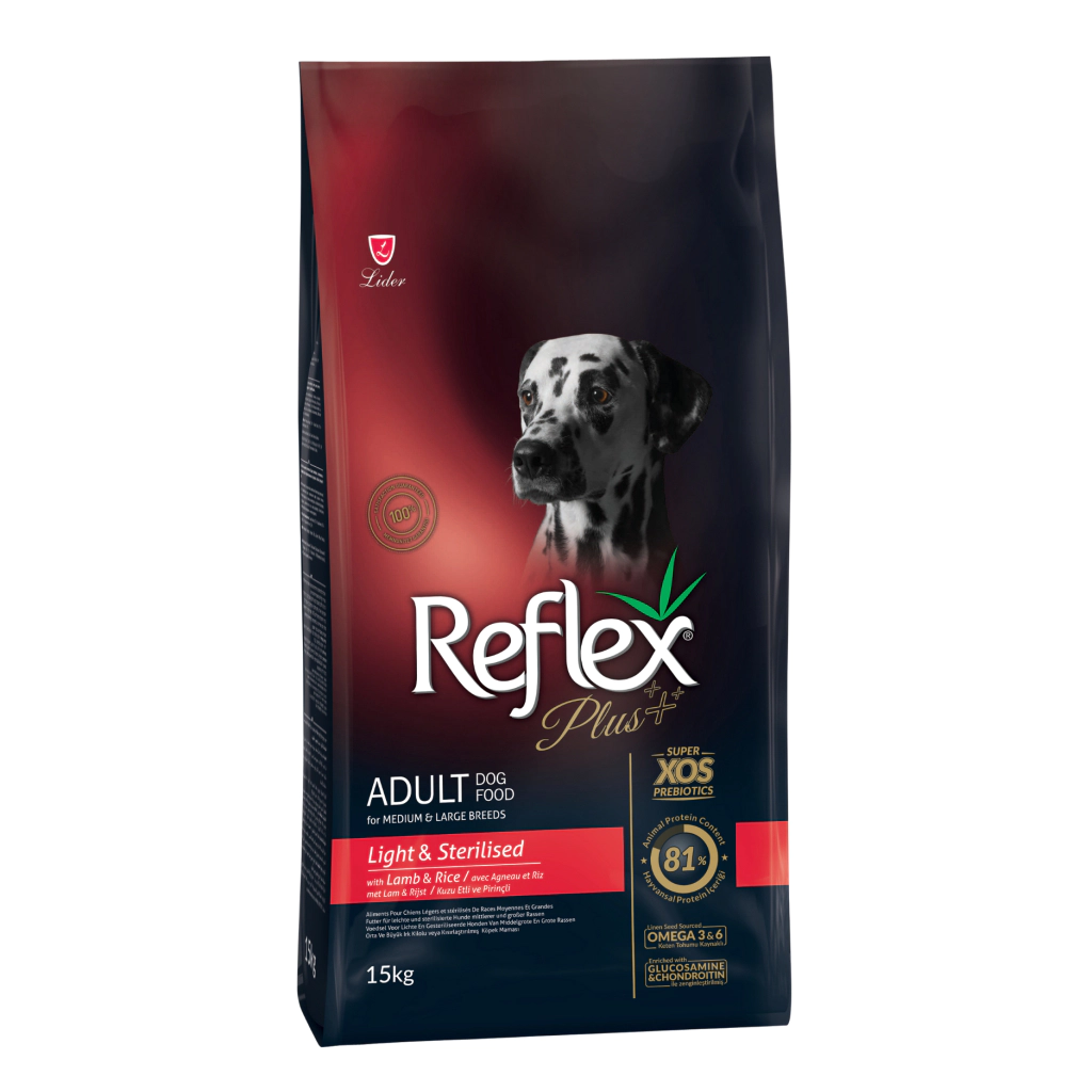 Reflex Plus Light Ushqim për Qentë e Sterilizuar me Mish Qengji dhe Oriz për Të Gjitha Racat 15kg
