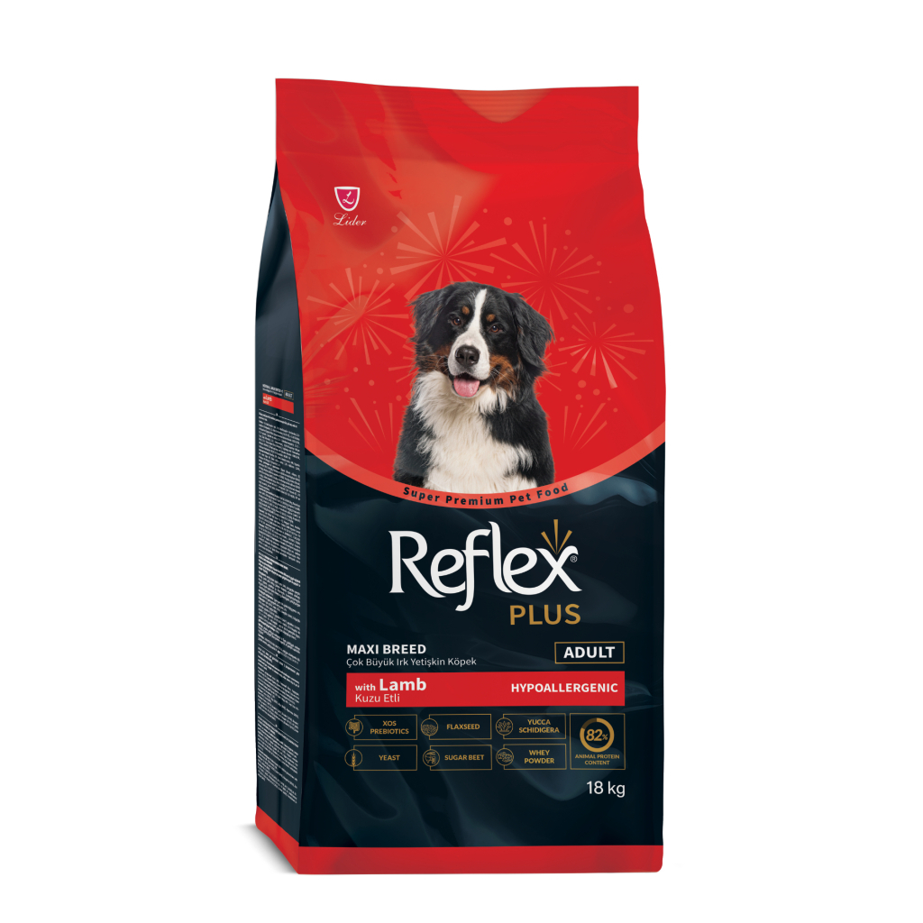Reflex Plus Ushqim për Qentë e Rritur me Qengj dhe Oriz për Racat e Mëdha 18kg