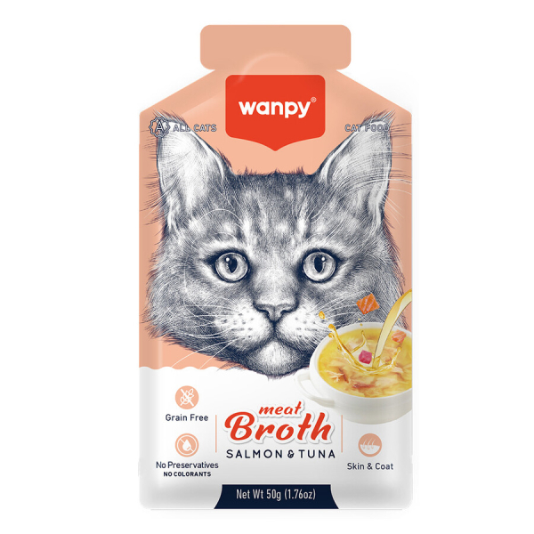 Wanpy Supë për Macja pa Grurë me Salmon dhe Ton 50gr