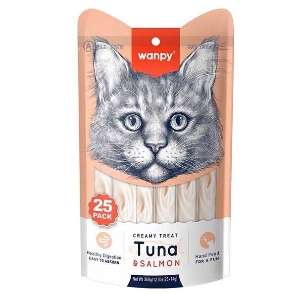 Wanpy Krema për Kafshët e Shtëpisë me Ton dhe Salmon për Mbështetje të Sistemëve Të Tretjes 14gr (25-cope)