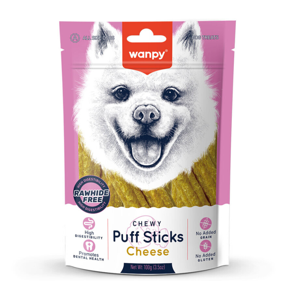 Wanpy Chewy Puff Sticks Pa Grurë me Djathë për Qentë 100gr